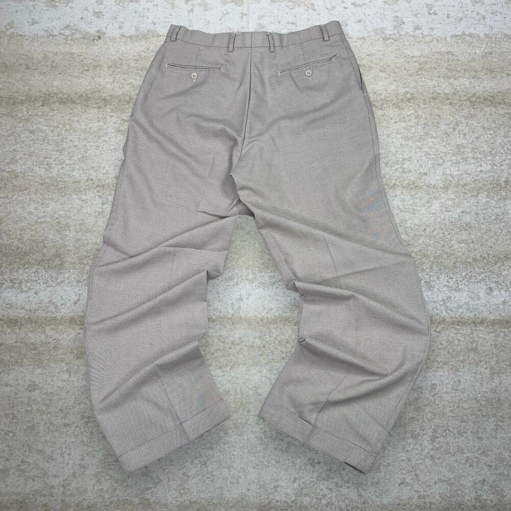 Vintage 90s Houndstooth Dress Pants 36x34 Baggy Wide Leg Fit Tan Pleated Front